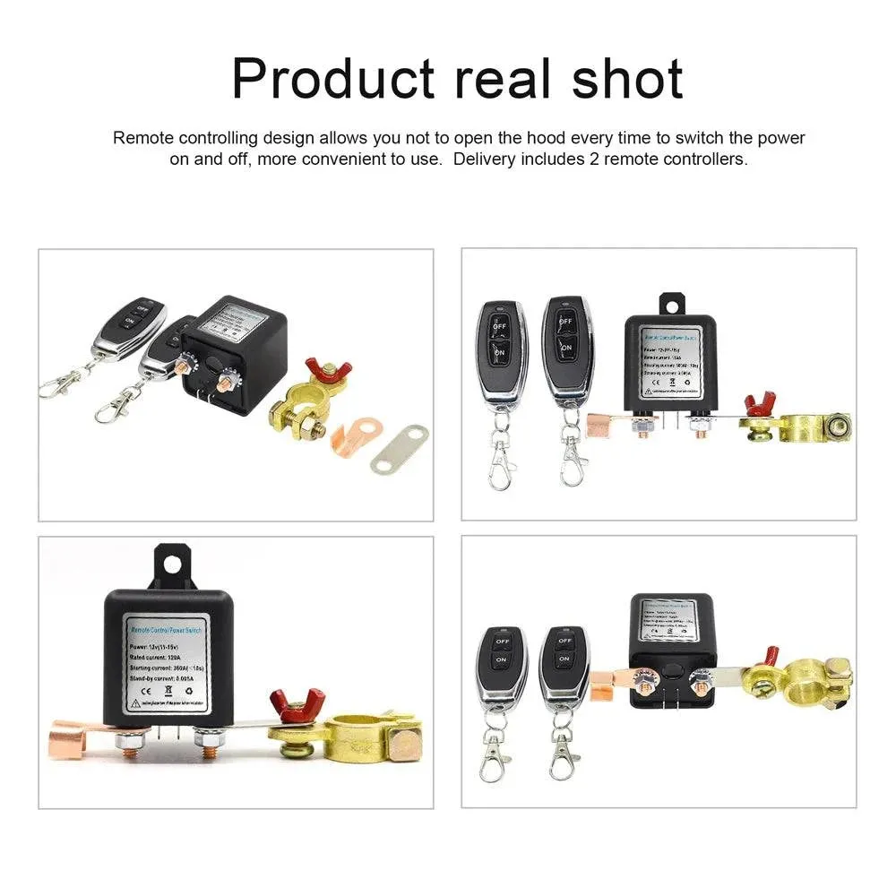 12V Car Battery Relay Wireless Remote Battery Disconnect Switch Isolator Power Cut Master Switch with 2 Remote Controllers