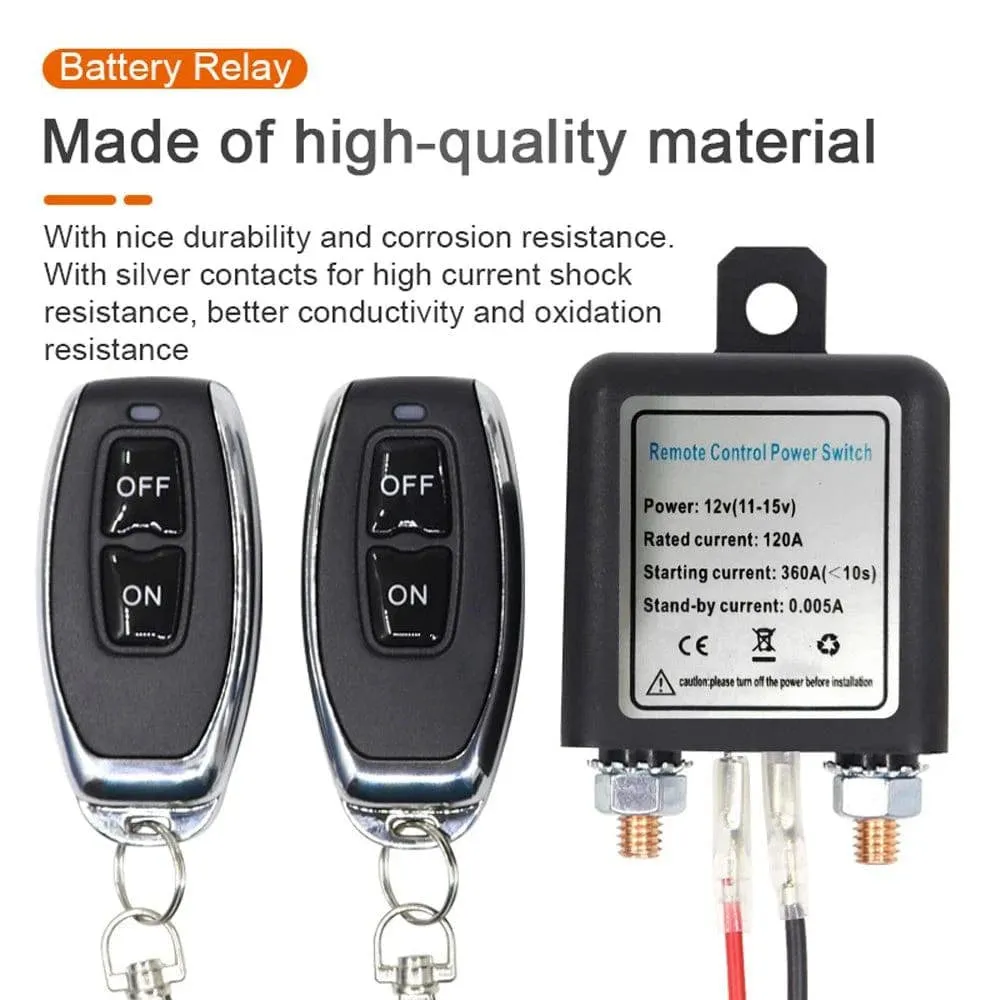 12V Car Battery Relay Wireless Remote Battery Disconnect Switch Isolator Power Cut Master Switch with 2 Remote Controllers