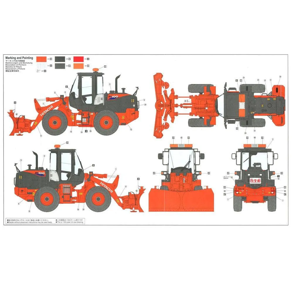 1/35  HITACHI WHEEL LOADER ZW1006 MULTIPLOW SNOWPLOW WORKING MACHINE