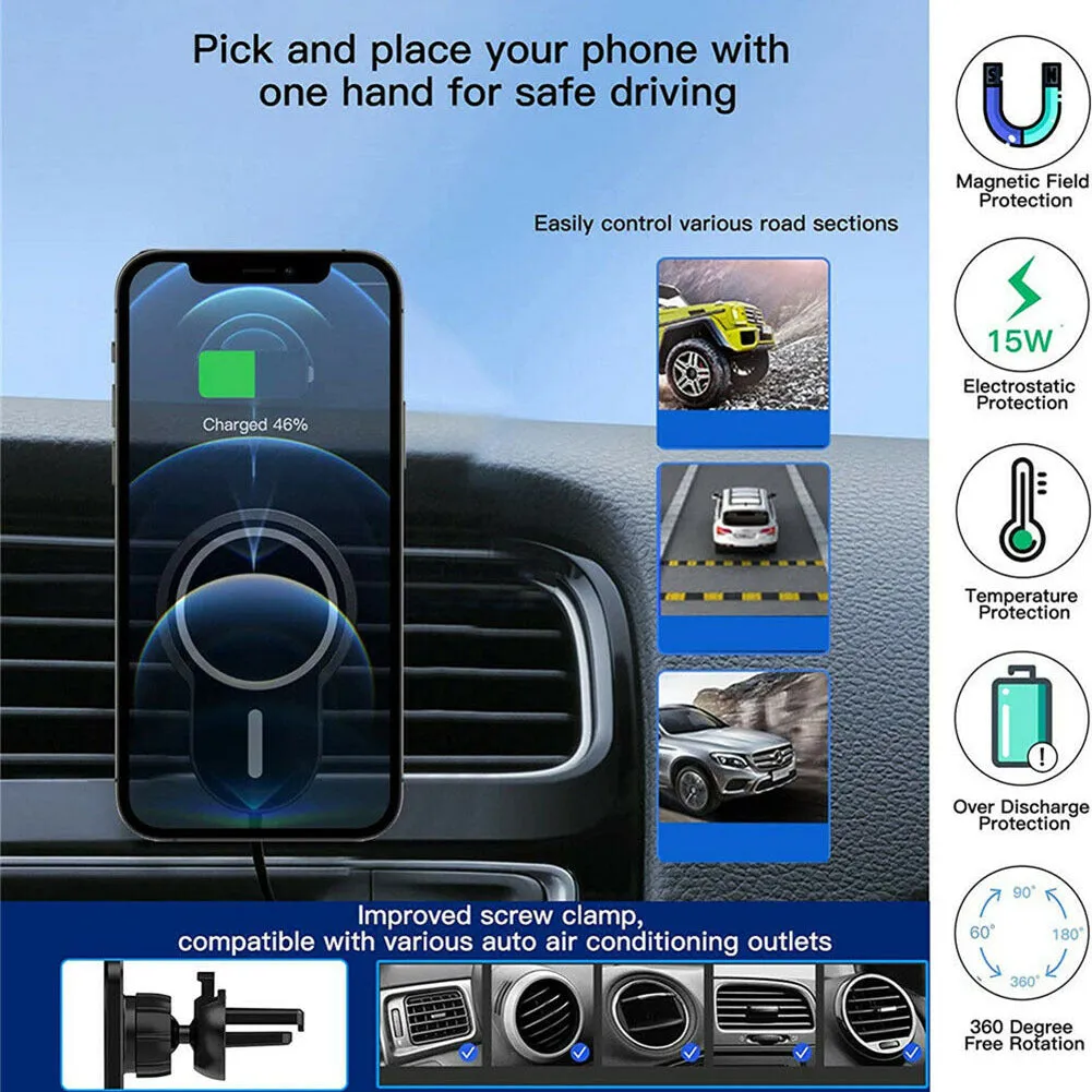15w Sturdy Magnetic  Wireless  Car  Charger With Vent Phone Mount