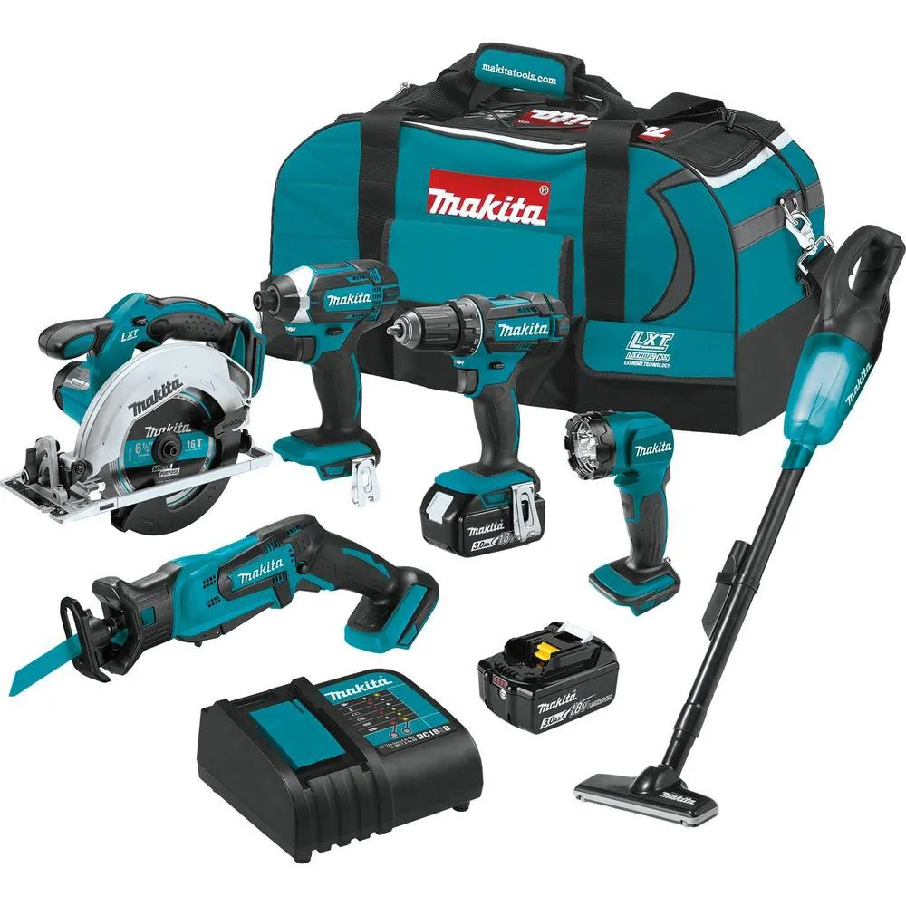 18-Volt Lithium-Ion Cordless 6-Piece Kit (Drill-Driver/ Impact Driver/ Circular Saw/ Recipro Saw/ Vacuum/ Light) 3.0Ah