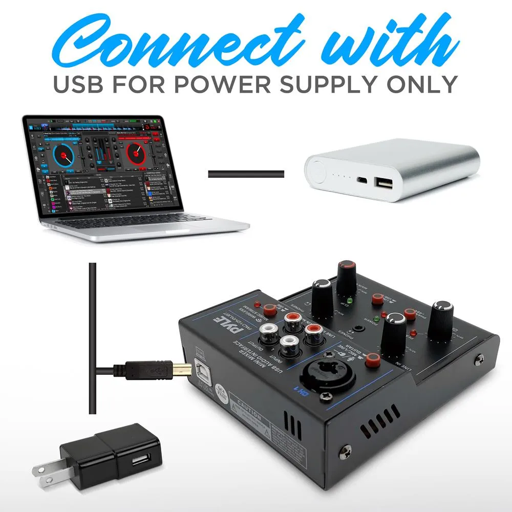 2-Channel Wireless Bt Streaming Mini Audio Mixer - Compact Dj Mixer With Usb Audio Interface ( 48V Dc Phantom Power)