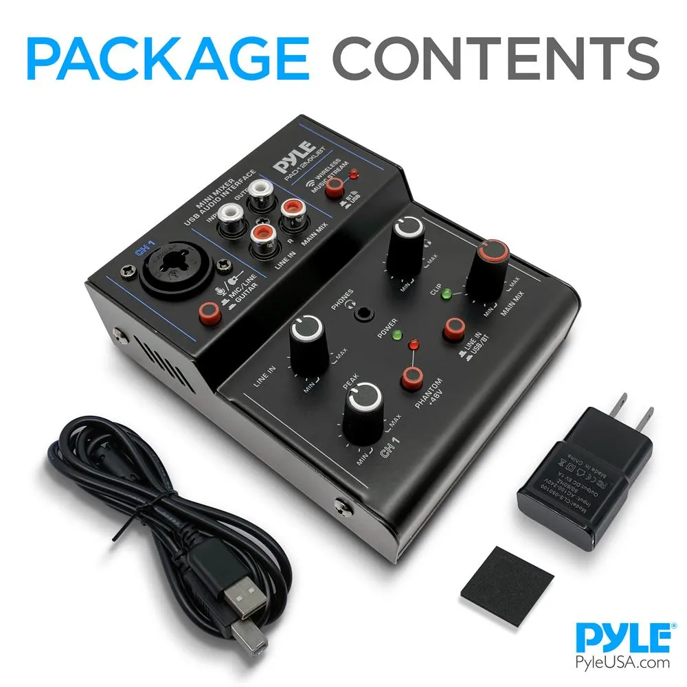 2-Channel Wireless Bt Streaming Mini Audio Mixer - Compact Dj Mixer With Usb Audio Interface ( 48V Dc Phantom Power)