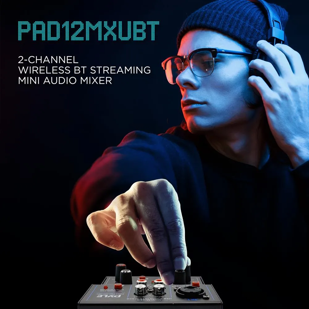 2-Channel Wireless Bt Streaming Mini Audio Mixer - Compact Dj Mixer With Usb Audio Interface ( 48V Dc Phantom Power)