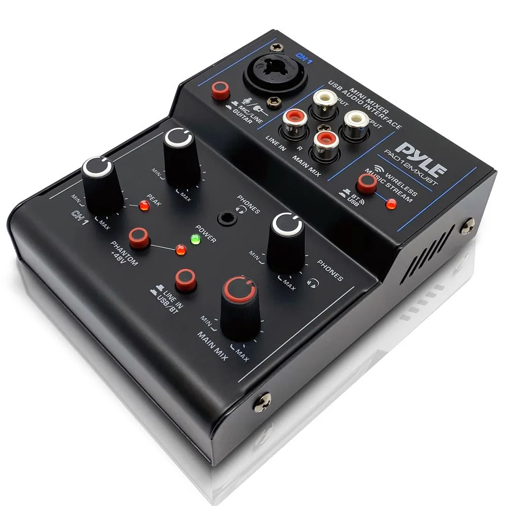 2-Channel Wireless Bt Streaming Mini Audio Mixer - Compact Dj Mixer With Usb Audio Interface ( 48V Dc Phantom Power)