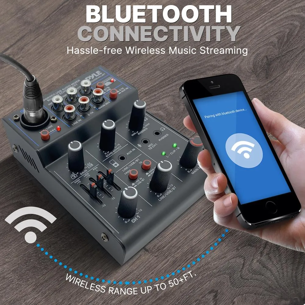 3-Channel Wireless Bt Streaming Mini Audio Mixer - 1 Mono   2 Stereo (Line In & 2-Tk) Inputs, Compact Dj Mixer With Usb Audio Interface ( 48V Dc Phantom Power)