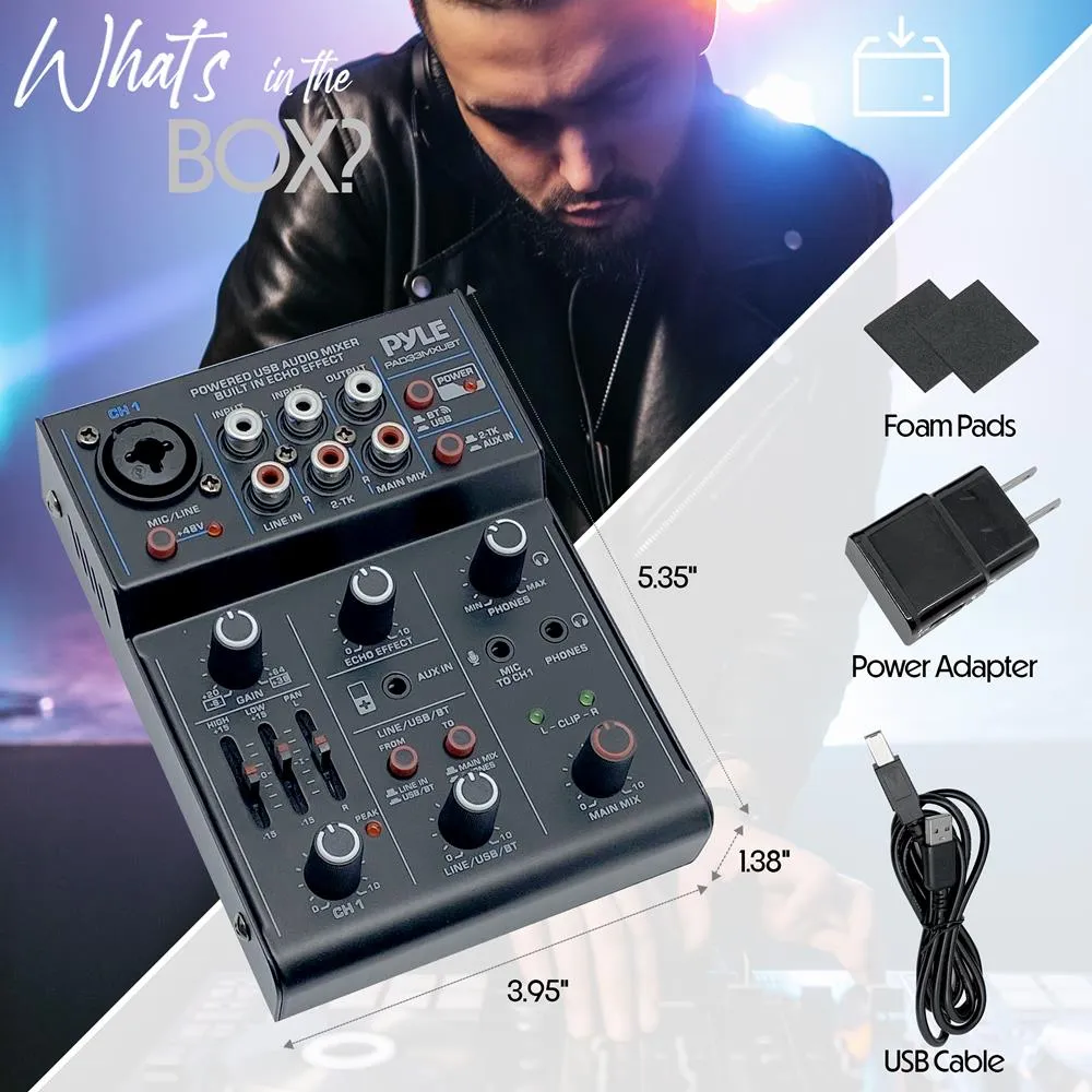 3-Channel Wireless Bt Streaming Mini Audio Mixer - 1 Mono   2 Stereo (Line In & 2-Tk) Inputs, Compact Dj Mixer With Usb Audio Interface ( 48V Dc Phantom Power)