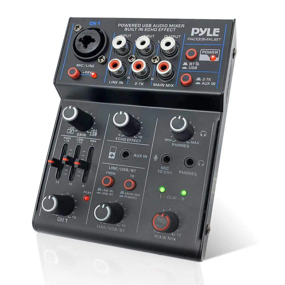 3-Channel Wireless Bt Streaming Mini Audio Mixer - 1 Mono   2 Stereo (Line In & 2-Tk) Inputs, Compact Dj Mixer With Usb Audio Interface ( 48V Dc Phantom Power)