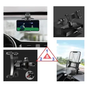 3 in 1 Car GPS Smartphone Holder: Dashboard / Visor Clamp   AC Grid Clip for Sony Xperia XZ1-Compact - Black