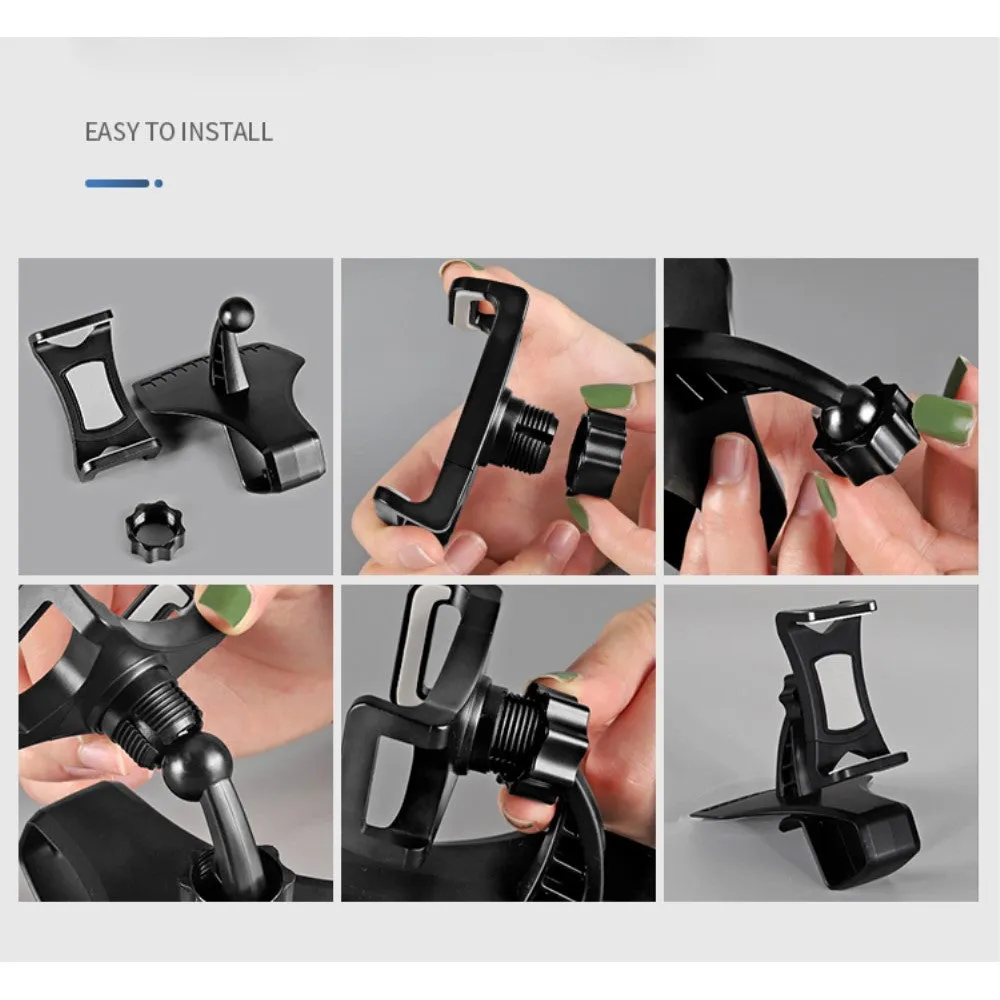 3 in 1 Car GPS Smartphone Holder: Dashboard / Visor Clamp   AC Grid Clip for Yezz Andy 5.5T Dual VR (2016) - Black