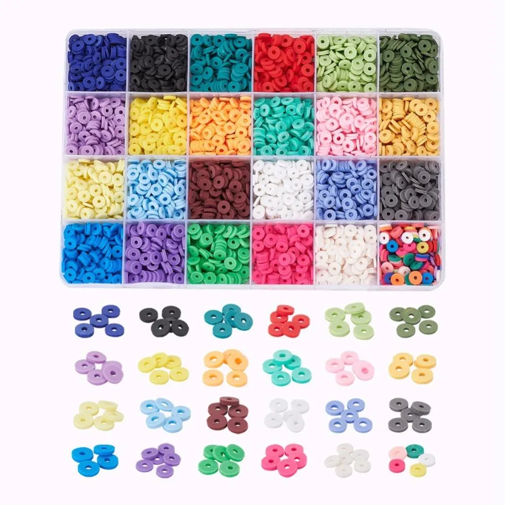 3600 assorted clay beads, Jewelry bracelet making set DIY, 24 colors box
