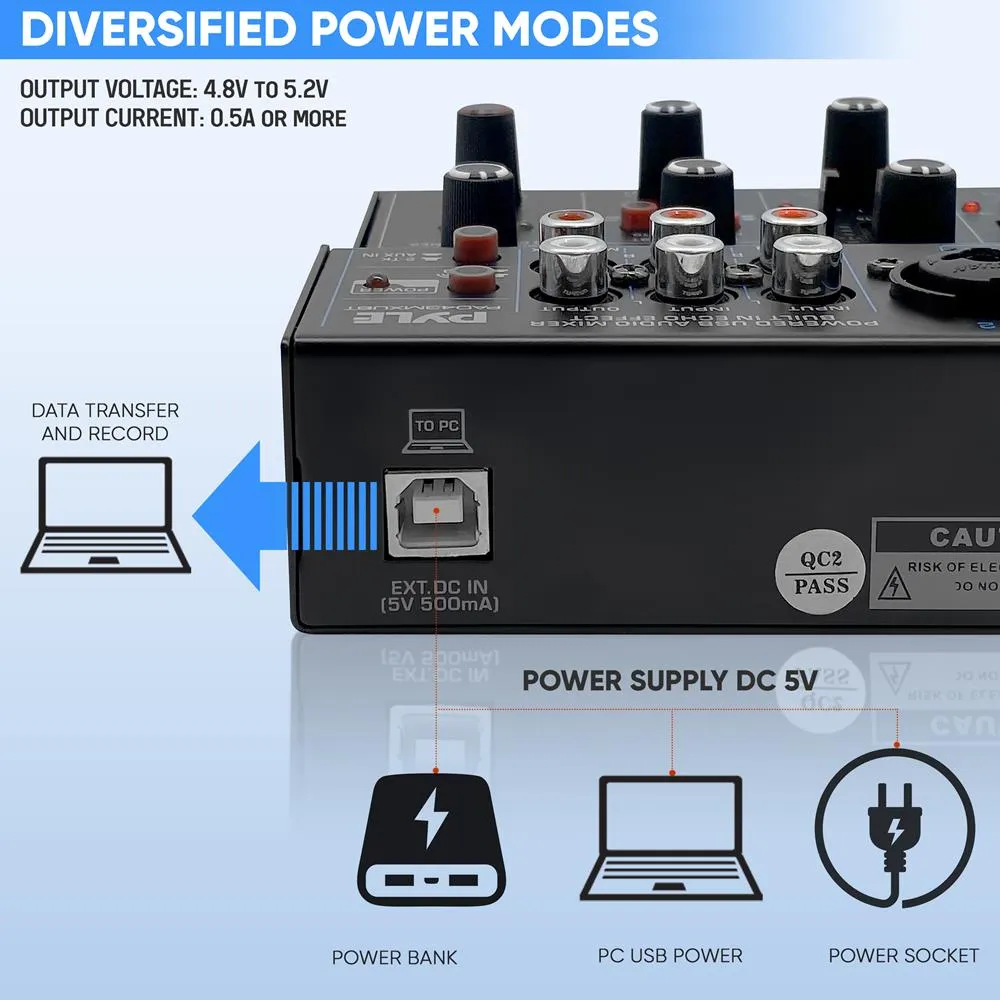 4-Channel Wireless Bt Streaming Mini Audio Mixer - 2 Mono   2 Stereo (Line In & 2-Tk) Inputs, Compact Dj Mixer With Usb Audio Interface ( 48V Dc Phantom Power)