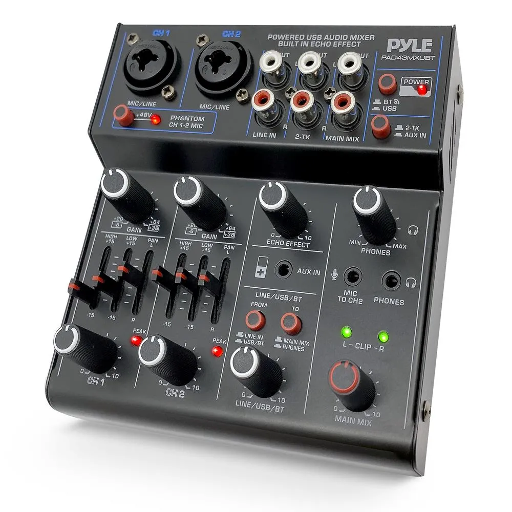 4-Channel Wireless Bt Streaming Mini Audio Mixer - 2 Mono   2 Stereo (Line In & 2-Tk) Inputs, Compact Dj Mixer With Usb Audio Interface ( 48V Dc Phantom Power)