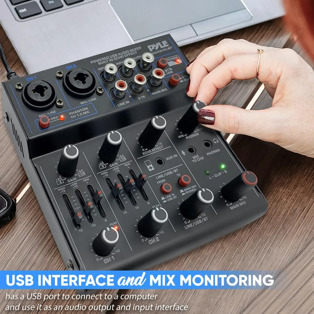 4-Channel Wireless Bt Streaming Mini Audio Mixer - 2 Mono   2 Stereo (Line In & 2-Tk) Inputs, Compact Dj Mixer With Usb Audio Interface ( 48V Dc Phantom Power)