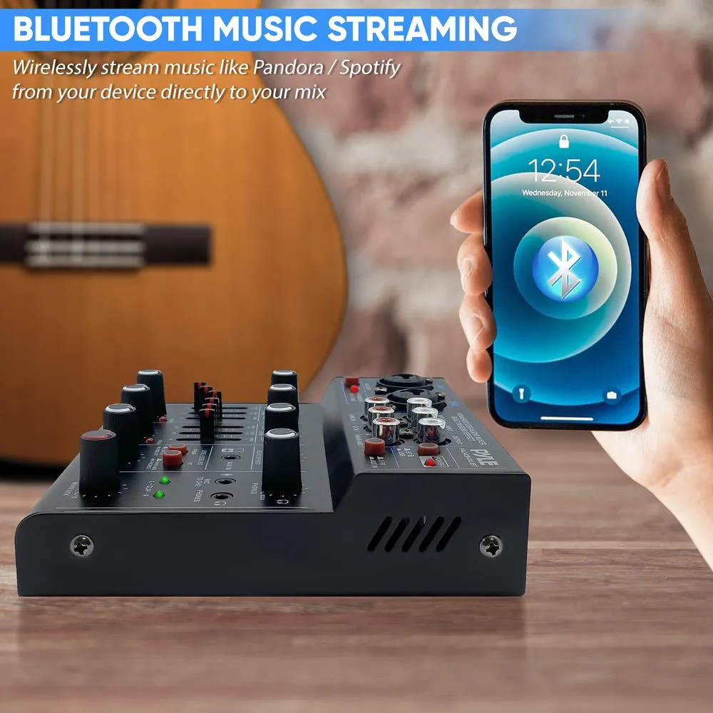 4-Channel Wireless Bt Streaming Mini Audio Mixer - 2 Mono   2 Stereo (Line In & 2-Tk) Inputs, Compact Dj Mixer With Usb Audio Interface ( 48V Dc Phantom Power)