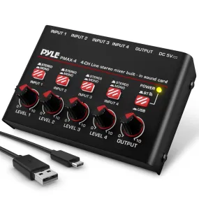 4-Channel Wireless Bt Streaming Mini Line Mixer With Usb Audio Interface - 4 Mono/Stereo Switching Inputs
