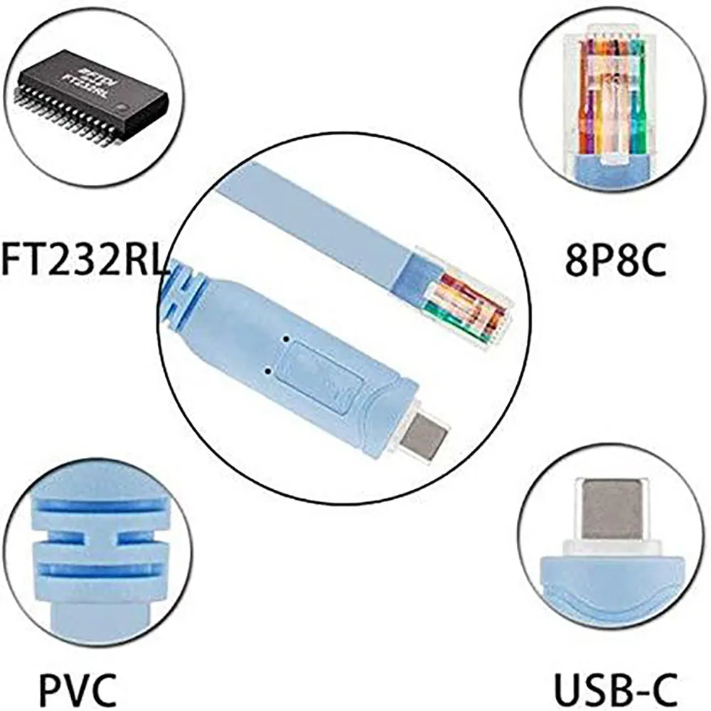 6Ft USB-C to RJ45 Cisco Compatible Console Cable Blue