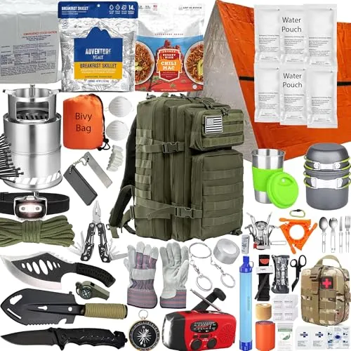 72-Hour Survival Kit | 45L Bug Out Bag | Survival Gear with First Aid, Water Filter, Food, Tools | Camping, Hiking, Outdoor Preparedness Equipment (1 Person (Lone Wolf Kit))