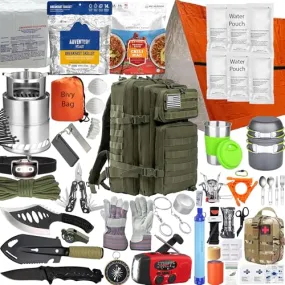 72-Hour Survival Kit | 45L Bug Out Bag | Survival Gear with First Aid, Water Filter, Food, Tools | Camping, Hiking, Outdoor Preparedness Equipment (1 Person (Lone Wolf Kit))