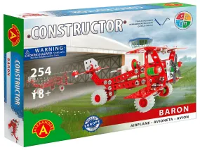 Airplane self assembly metal construction toy set 254 pieces-Baron retro biplane