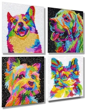 AyuqEjus Diamond Art Kits for Kids,4 Pack Diamond Art for Kids, Arts & Crafts for Kids Ages 8-12,Gem Art Painting 6" X 6" (4 Dog)