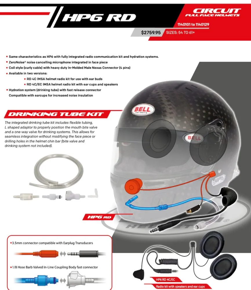Bell HP6 8860-2018 RD-4C/EC Carbon Fiber Helmet with Built-in Earcup Speakers /Hydration