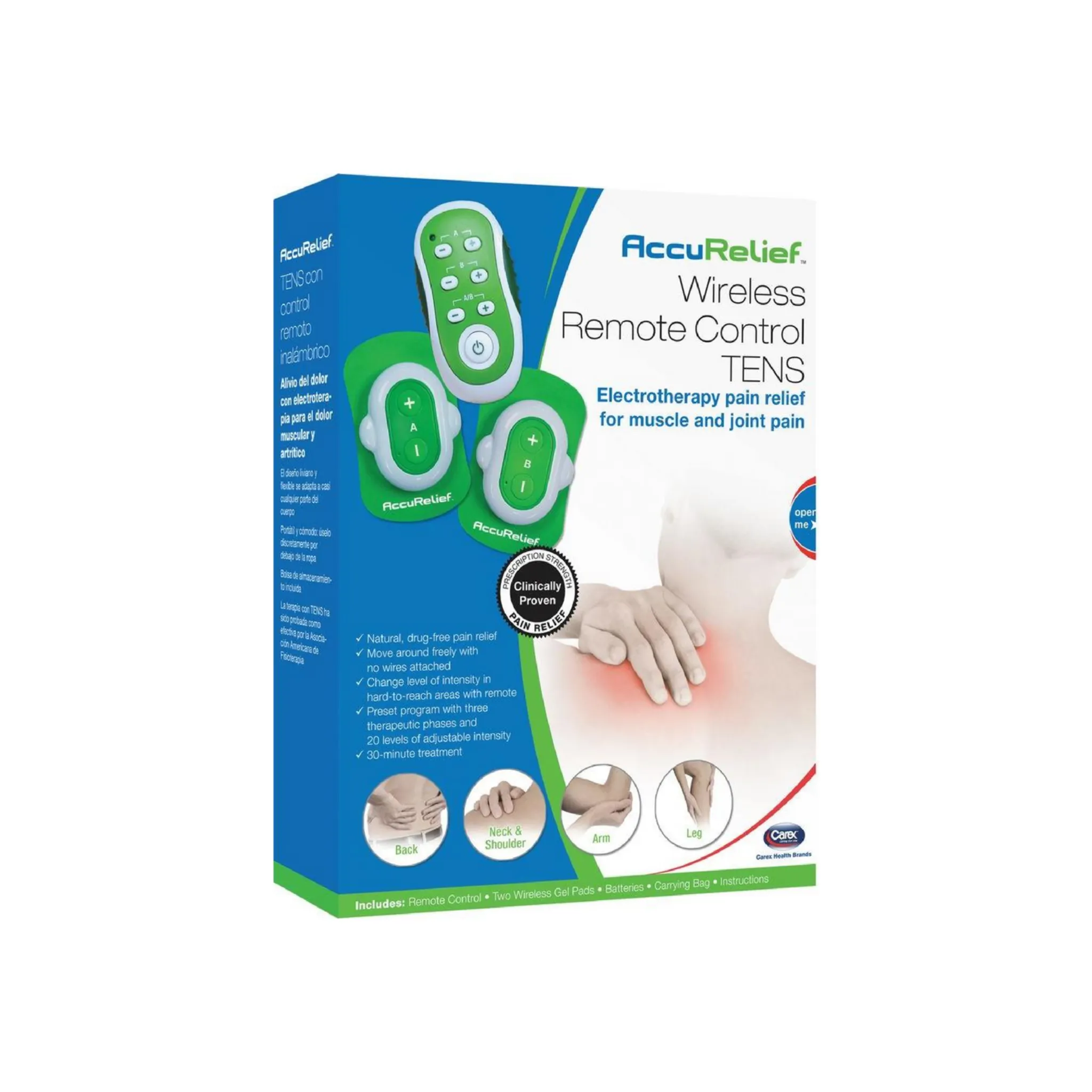 Carex AccuRelief Wireless Remote Control TENS Electrotherapy Pain Relief Unit 1 ea