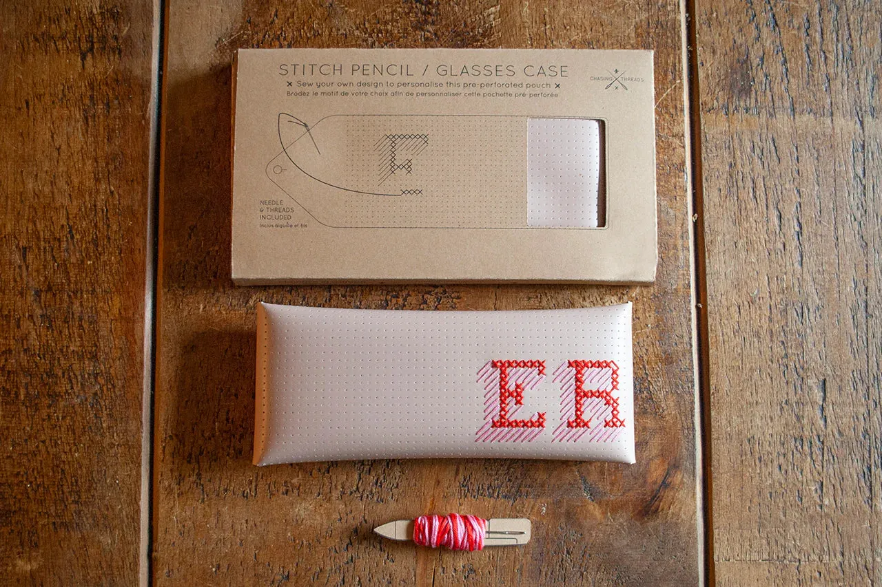 CHASING THREADS • Stitch Your Own Pencil or Glasses Case Kit • Pink • NEW