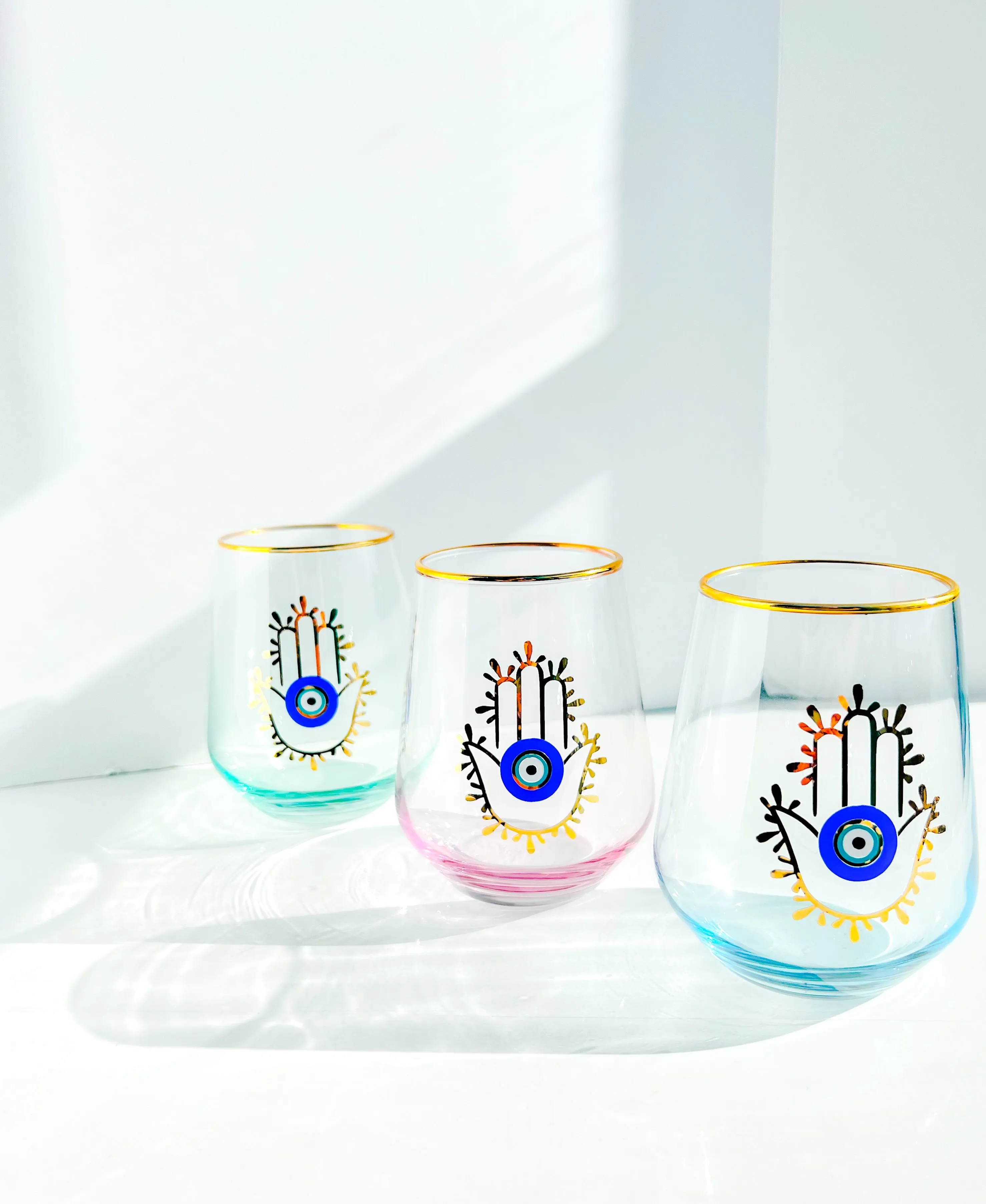 Colorful Gold Hamsa Glasses Gift Set