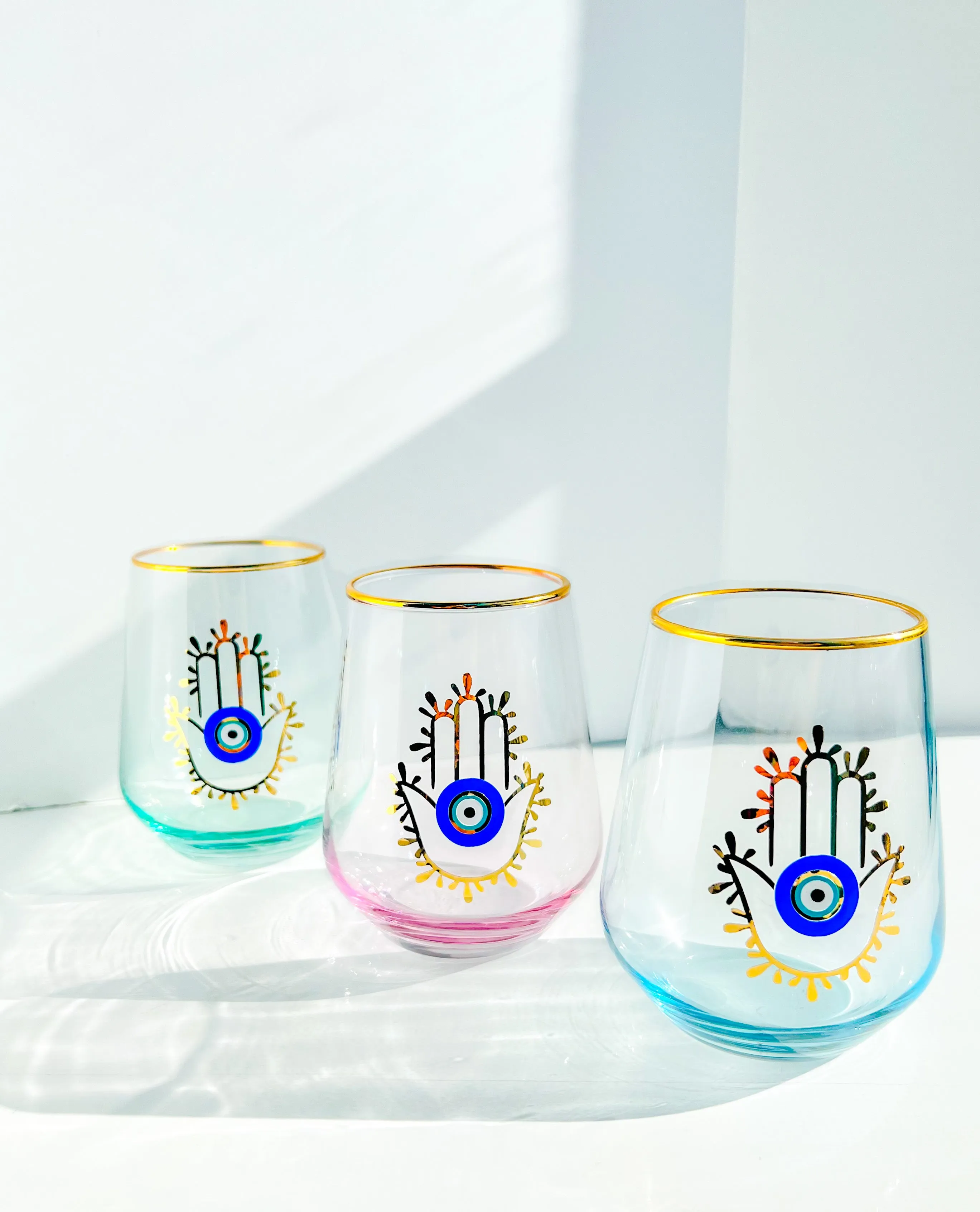 Colorful Gold Hamsa Glasses Gift Set