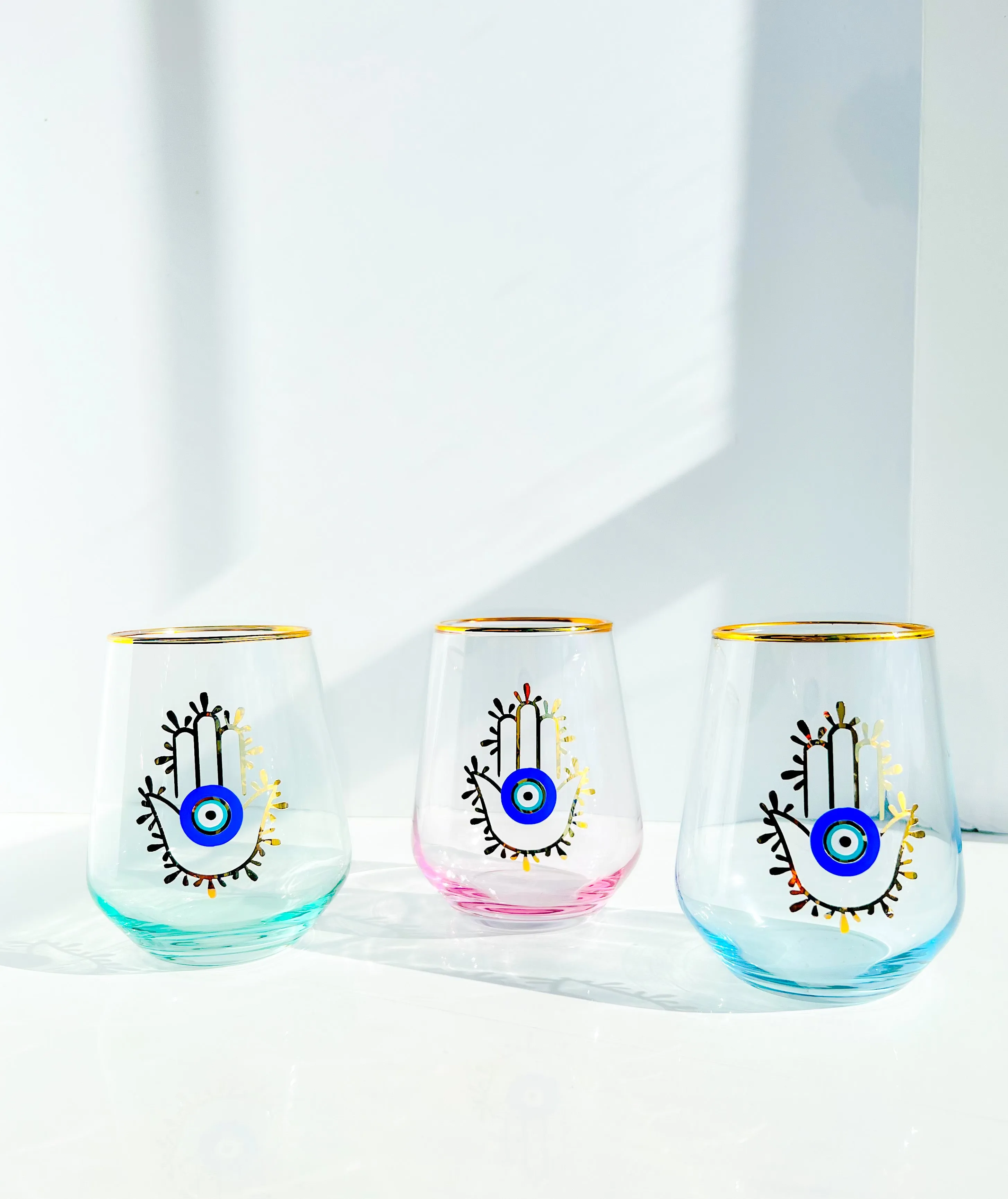 Colorful Gold Hamsa Glasses Gift Set