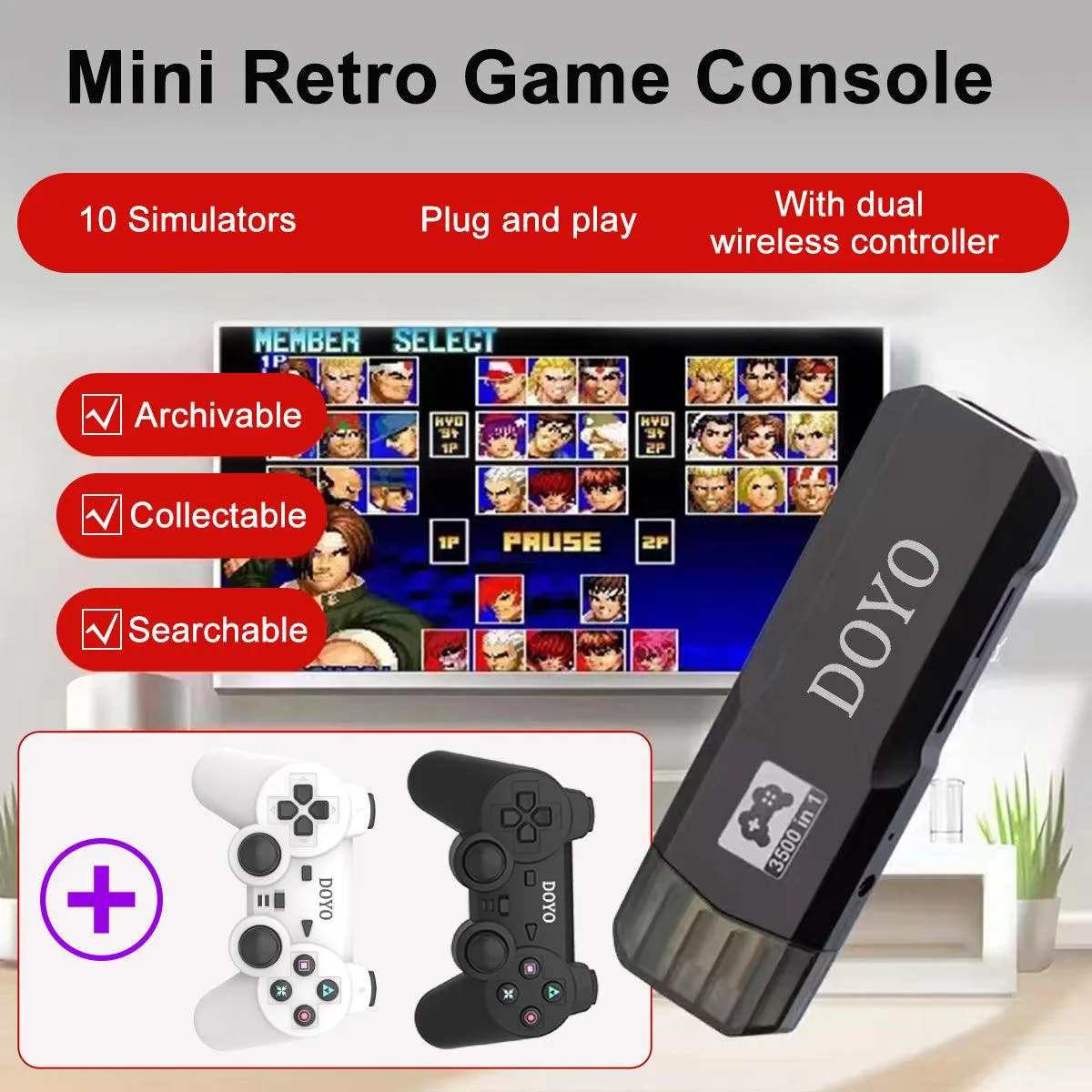 DOYO Retro Game Console, 3500  HD Classic Games 10 Simulators Plug and Play 4K HDMI Output for TV