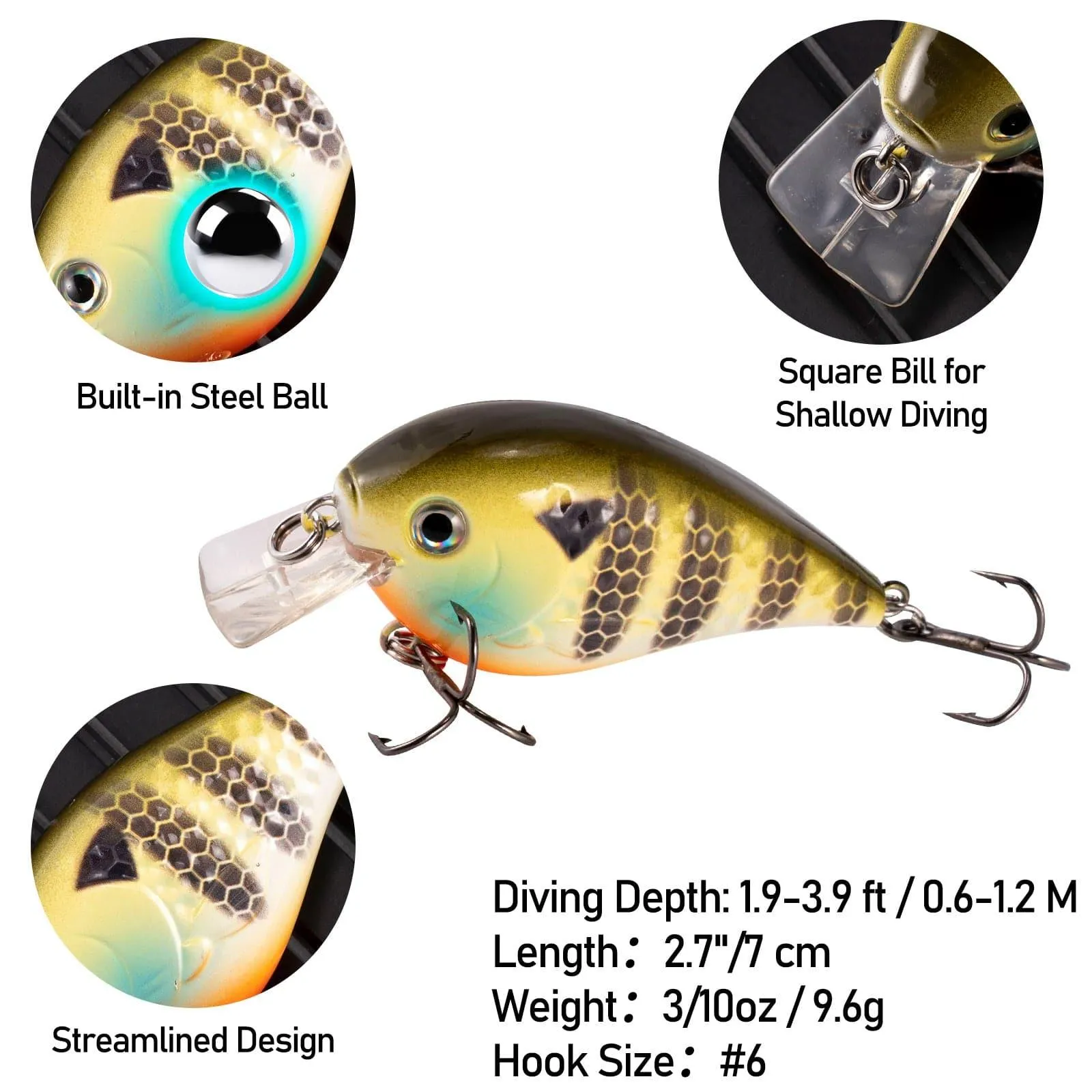 Dr.Fish 5pcs Crankbait Lure kit 1/5oz-3/10oz