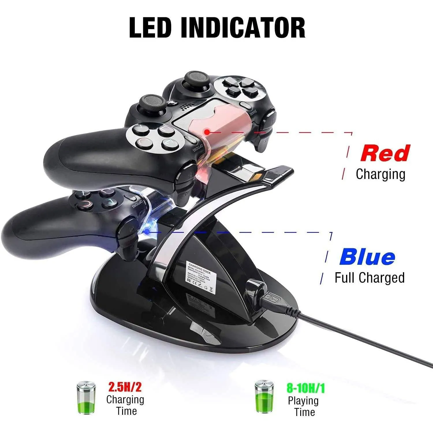 Dual USB Fast Charging Station and LED Indicator for Sony PS4 Controller