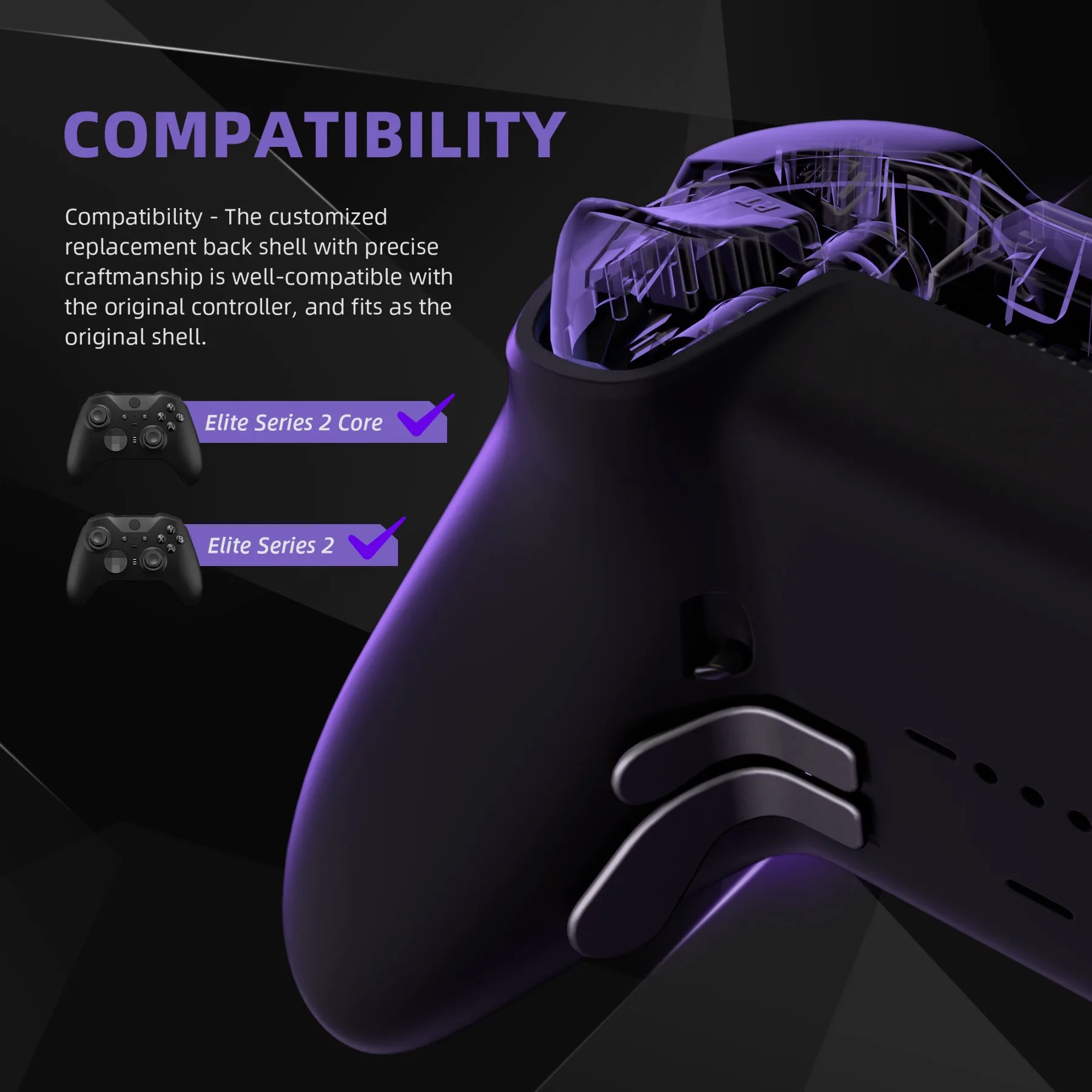 eXtremeRate Replacement Bottom Shell Case for Xbox Elite Series 2 Controller, Custom Black Back Housing Shell Cover for Xbox Elite Series 2 Core Wireless Controller Model 1797 - WITHOUT Controller - XDHE2P001