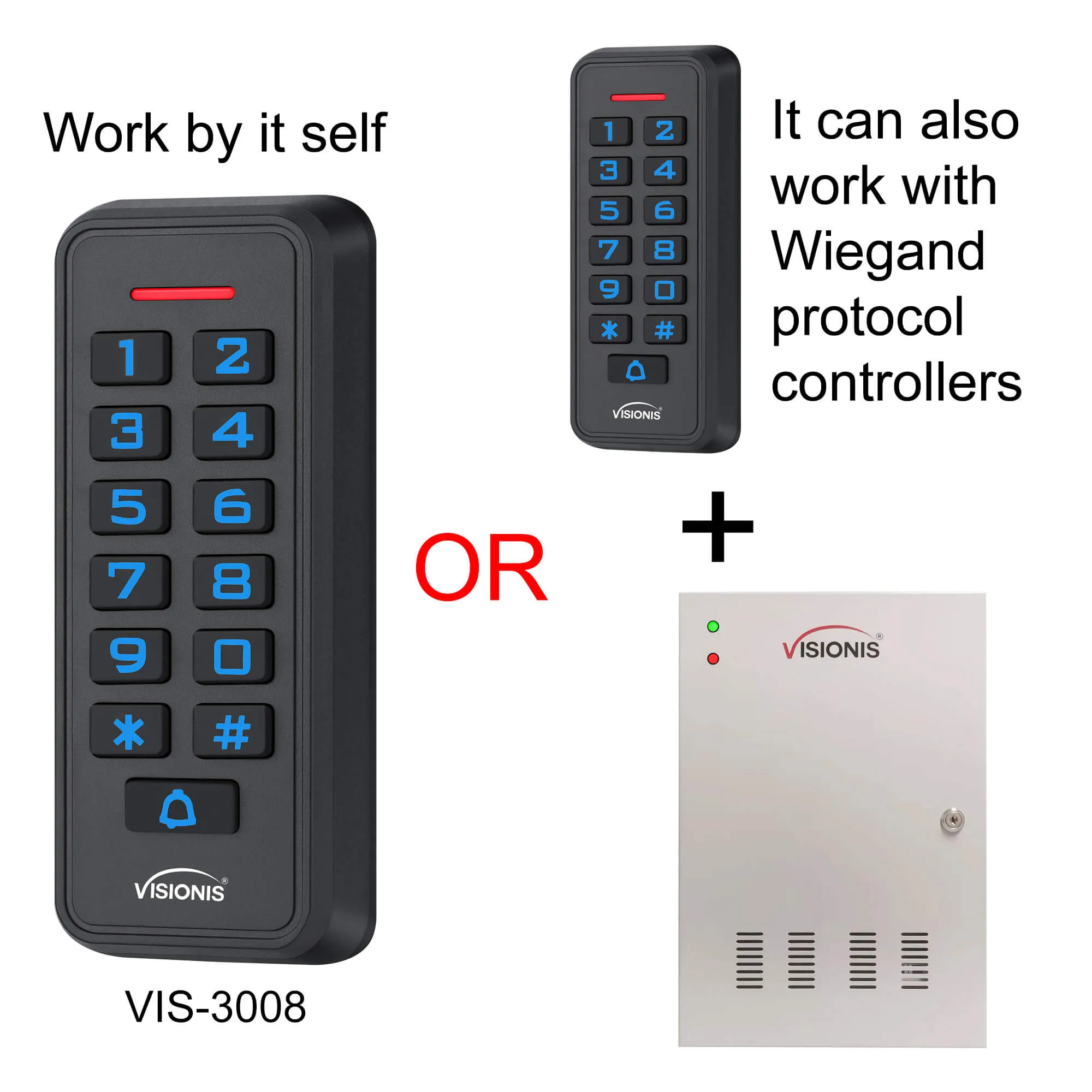 FPC-6421 Visionis VIS-3008 Access Control Outdoor IP68 Weatherproof Card Reader And Keypad Standalone With Mini Controller   Wiegand 26, No Software, EM Cards, 1000 Users   10 Pack Of Proximity Cards