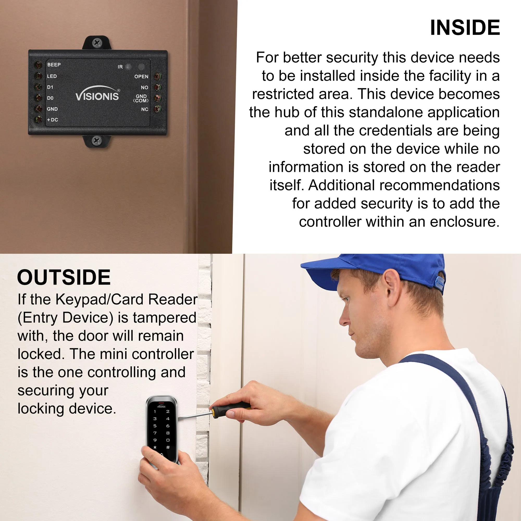 FPC-6421 Visionis VIS-3008 Access Control Outdoor IP68 Weatherproof Card Reader And Keypad Standalone With Mini Controller   Wiegand 26, No Software, EM Cards, 1000 Users   10 Pack Of Proximity Cards