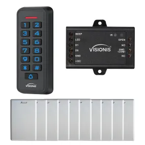 FPC-6421 Visionis VIS-3008 Access Control Outdoor IP68 Weatherproof Card Reader And Keypad Standalone With Mini Controller   Wiegand 26, No Software, EM Cards, 1000 Users   10 Pack Of Proximity Cards
