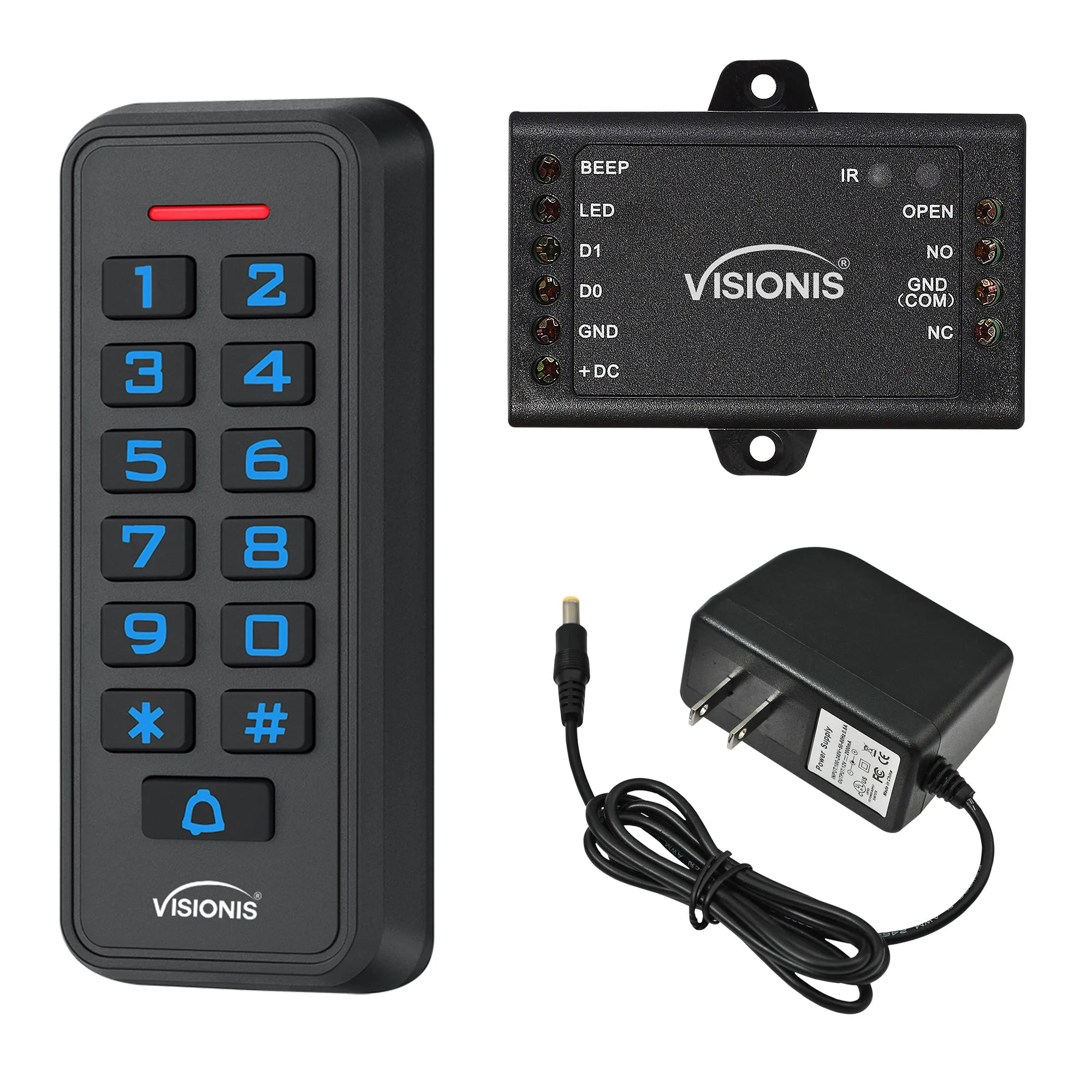 FPC-6422 Visionis VIS-3008 Access Control Outdoor IP68 Weatherproof Keypad And Card Reader Standalone With Mini Controller   Wiegand 26, No Software, EM Cards, 1000 Users   Power Supply Included