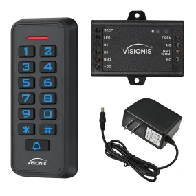 FPC-6422 Visionis VIS-3008 Access Control Outdoor IP68 Weatherproof Keypad And Card Reader Standalone With Mini Controller   Wiegand 26, No Software, EM Cards, 1000 Users   Power Supply Included