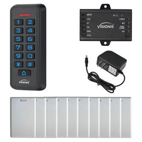 FPC-6423 VIS-3008 Access Control Black Outdoor IP68 Keypad And Card Reader Standalone With Mini Controller   Wiegand 26, No Software, EM Cards, 1000 Users   Power Supply   Pack Of 10 Proximity Cards