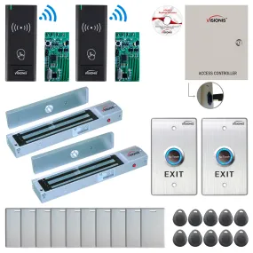 FPC-8964 2 Door Access Control Time Attendance TCP/IP RS485 Wiegand Controller Box   Out Swinging Door 600lbs Maglock   Wireless Card Reader   Wireless Receiver PCB   Computer Based Software Included