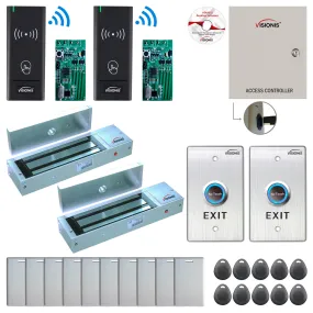 FPC-8965 2 Door Access Control Time Attendance TCP/IP RS485 Wiegand Controller Box   Out Swinging Door 1200lb Maglock   Wireless Card Reader   Wireless Receiver PCB   Computer Based Software Included