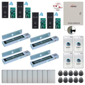 FPC-8997 4 Door Access Control Time Attendance TCP/IP RS485 Wiegand Controller Box   Out Swinging Door 600lbs Maglock   Wireless Card Reader   Wireless Receiver PCB   Computer Based Software Included