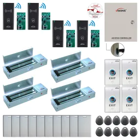 FPC-8998 4 Door Access Control Time Attendance TCP/IP RS485 Wiegand Controller Box   Out Swinging Door 1200lb Maglock   Wireless Card Reader   Wireless Receiver PCB   Computer Based Software Included