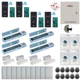FPC-9000 4 Door Access Control Time Attendance TCP/IP RS485 Wiegand Controller Box   In Swinging Door 600lbs Maglock   Wireless Card Reader   Wireless Receiver PCB   Computer Based Software Included