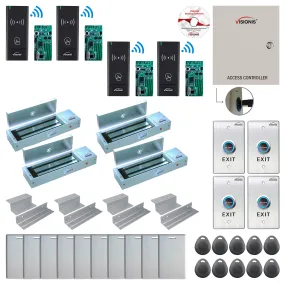 FPC-9001 4 Door Access Control Time Attendance TCP/IP RS485 Wiegand Controller Box   In Swinging Door 1200lb Maglock   Wireless Card Reader   Wireless Receiver PCB   Computer Based Software Included