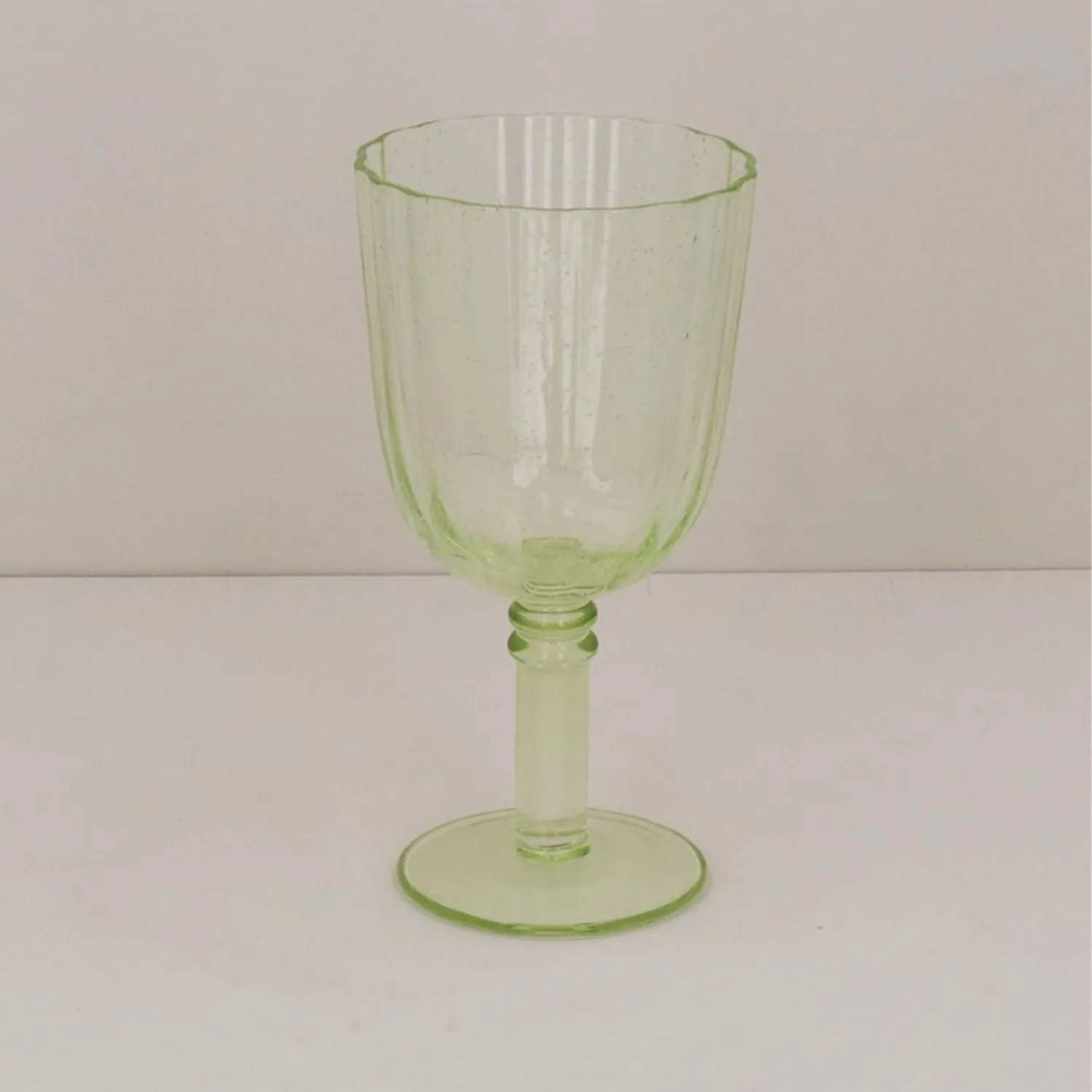 Gisela Graham 16.3cm Green Glass Fluted Wine Goblet