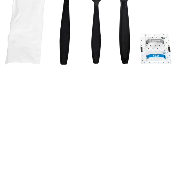 Karat PS Plastic Heavy Weight Cutlery Kits with Salt and Pepper, Black - 250 kits