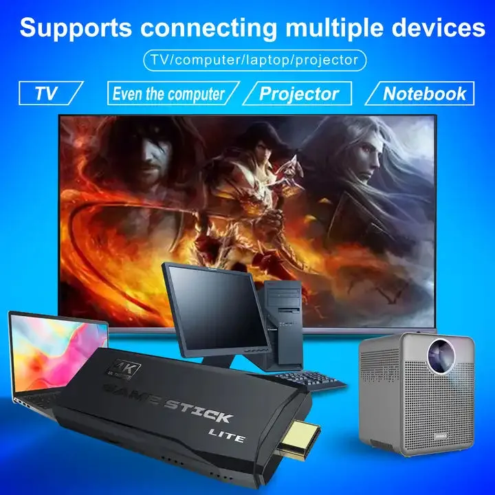 (M8 64G Built-in 20000 Games) 4K Wireless Retro HDMI Video Game Console with Dual Controllers - Supports Multiple Emulators